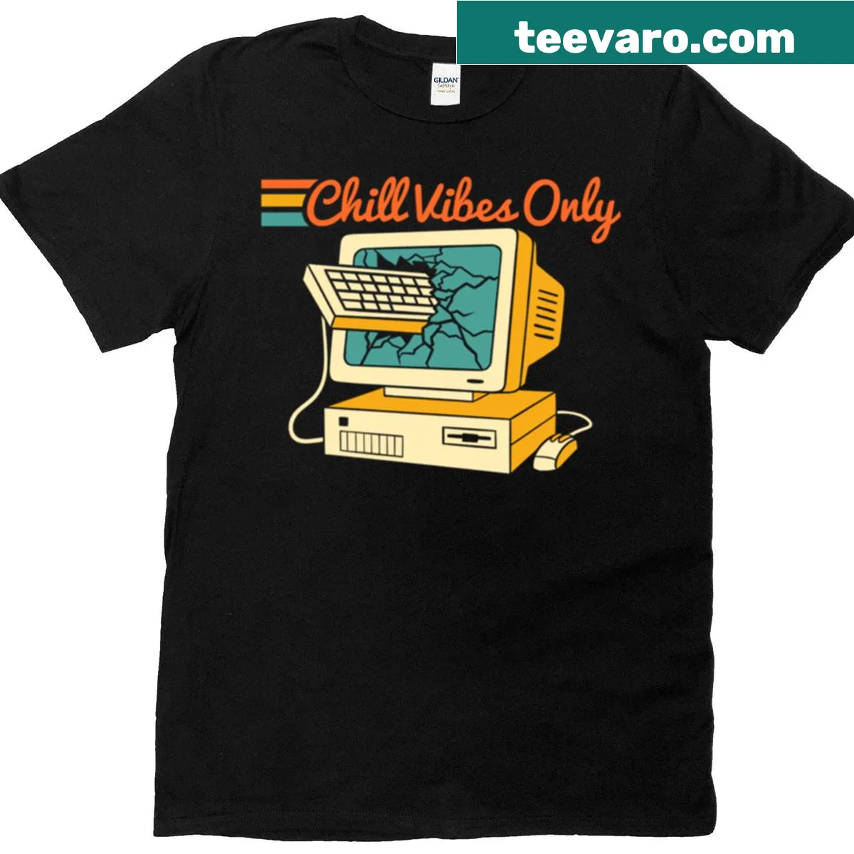 Chill Vibes Only printed t-shirt designed for gamers with a fun font — on a men's t-shirt