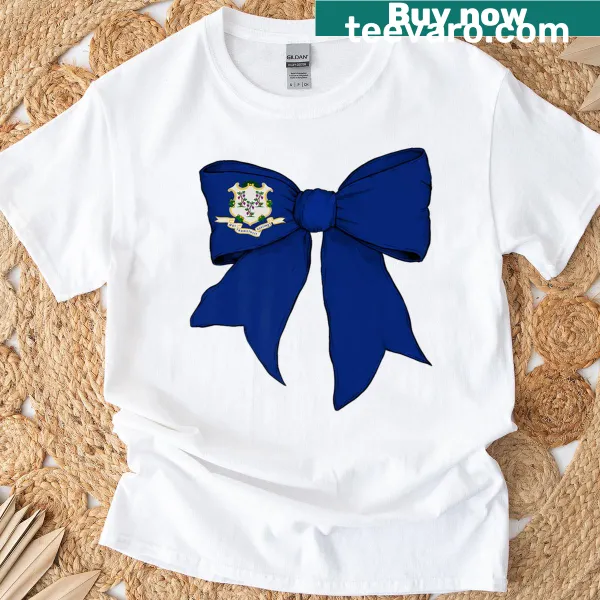 Connecticut state flag with bow ribbon graphic on T-shirt