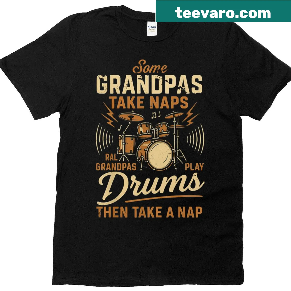 Funny t-shirt for grandpas who love to play drums — on a men's t-shirt