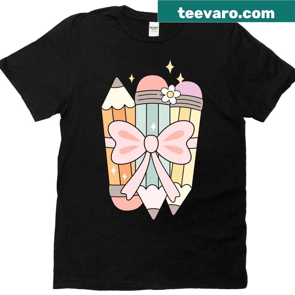 T-shirt featuring playful pencil graphics, ideal for back-to-school season — on a men's t-shirt