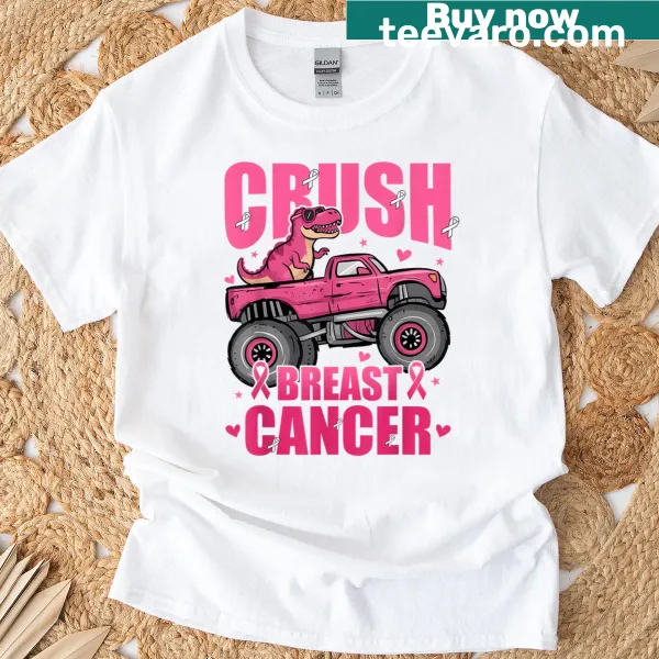 Toddler t-shirt featuring a monster truck graphic for breast cancer awareness.