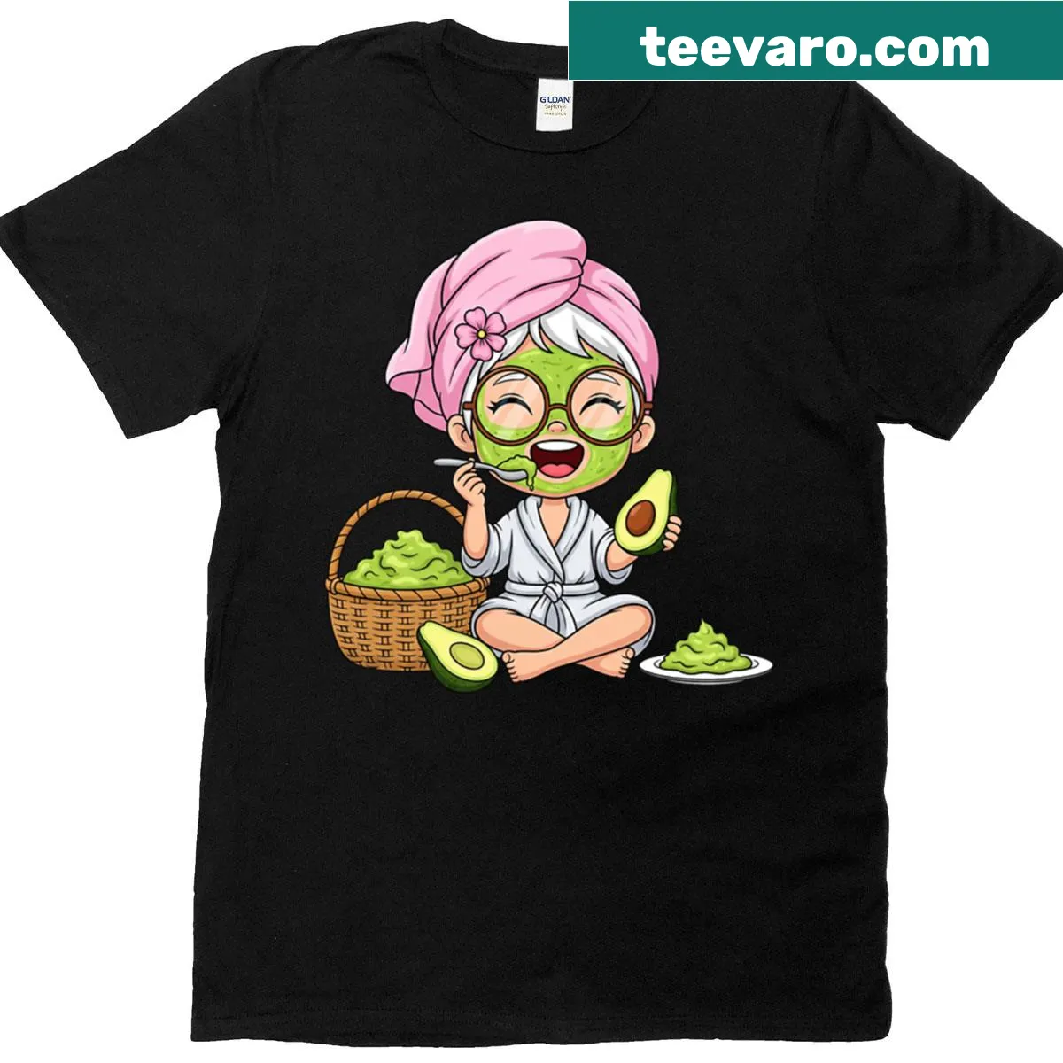 Cute avocado spa girl illustration on T-shirt — on a men's t-shirt