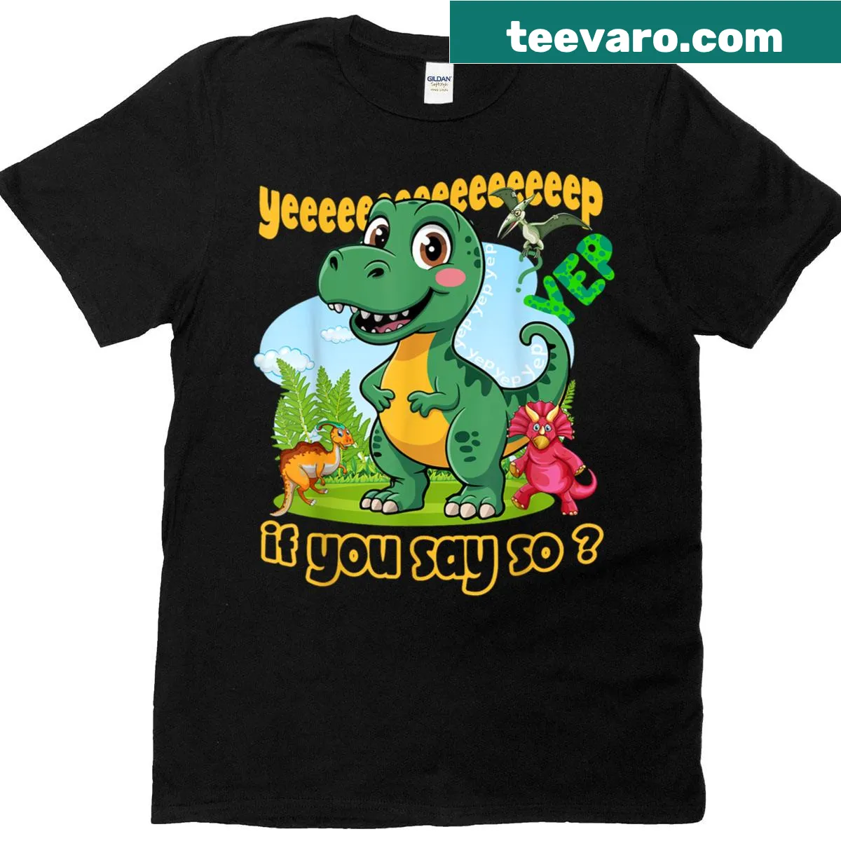 Cute dinosaur cartoon with text on a kids' T-shirt — on a men's t-shirt