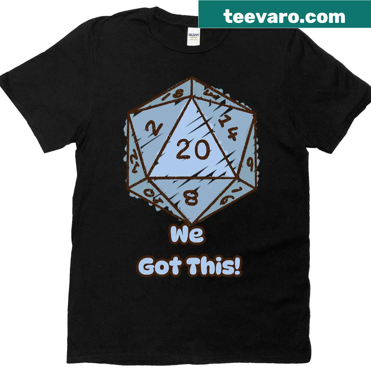 Gaming t-shirt featuring D20 dice and motivational text — on a men's t-shirt