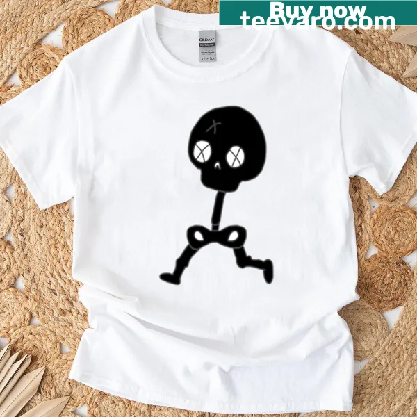 Chilling illustration of a skeleton in a creepy pose t-shirt
