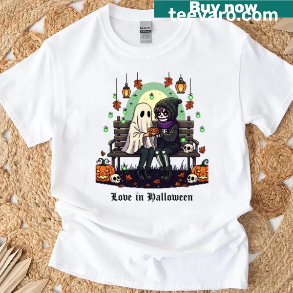 T-shirt with 'Date In Halloween, Love In Halloween' text