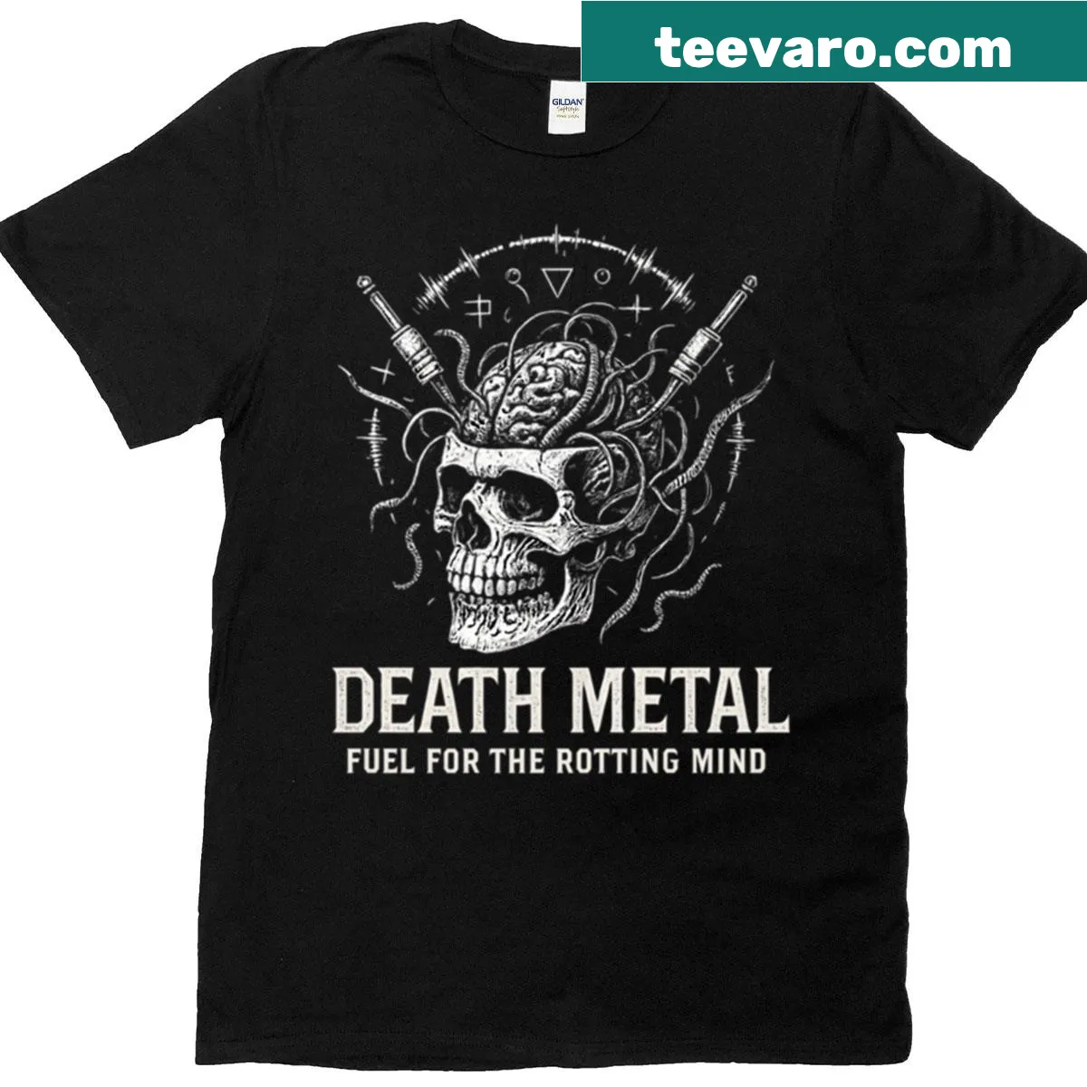 Edgy graphic with 'Fuel For The Rotting Mind' text — on a men's t-shirt