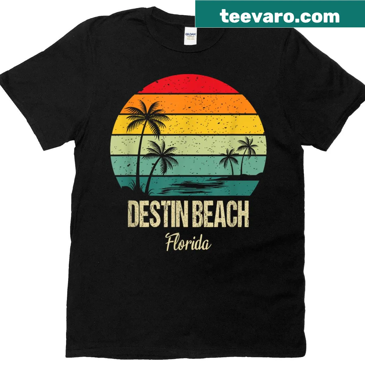 Illustrated Destin Beach design celebrating family vacations in Florida — on a men's t-shirt