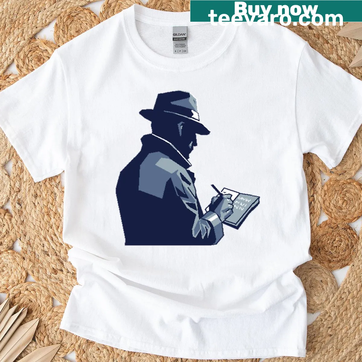 Illustration of a detective with a notebook on T-shirt — on a men's t-shirt