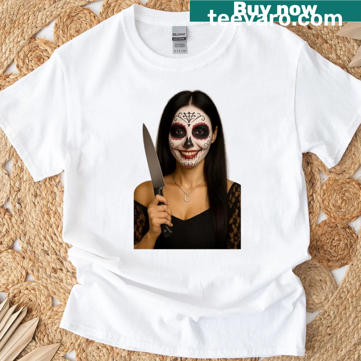 Edgy Dia De Muertos Catrina T-shirt with intricate design — on a men's t-shirt