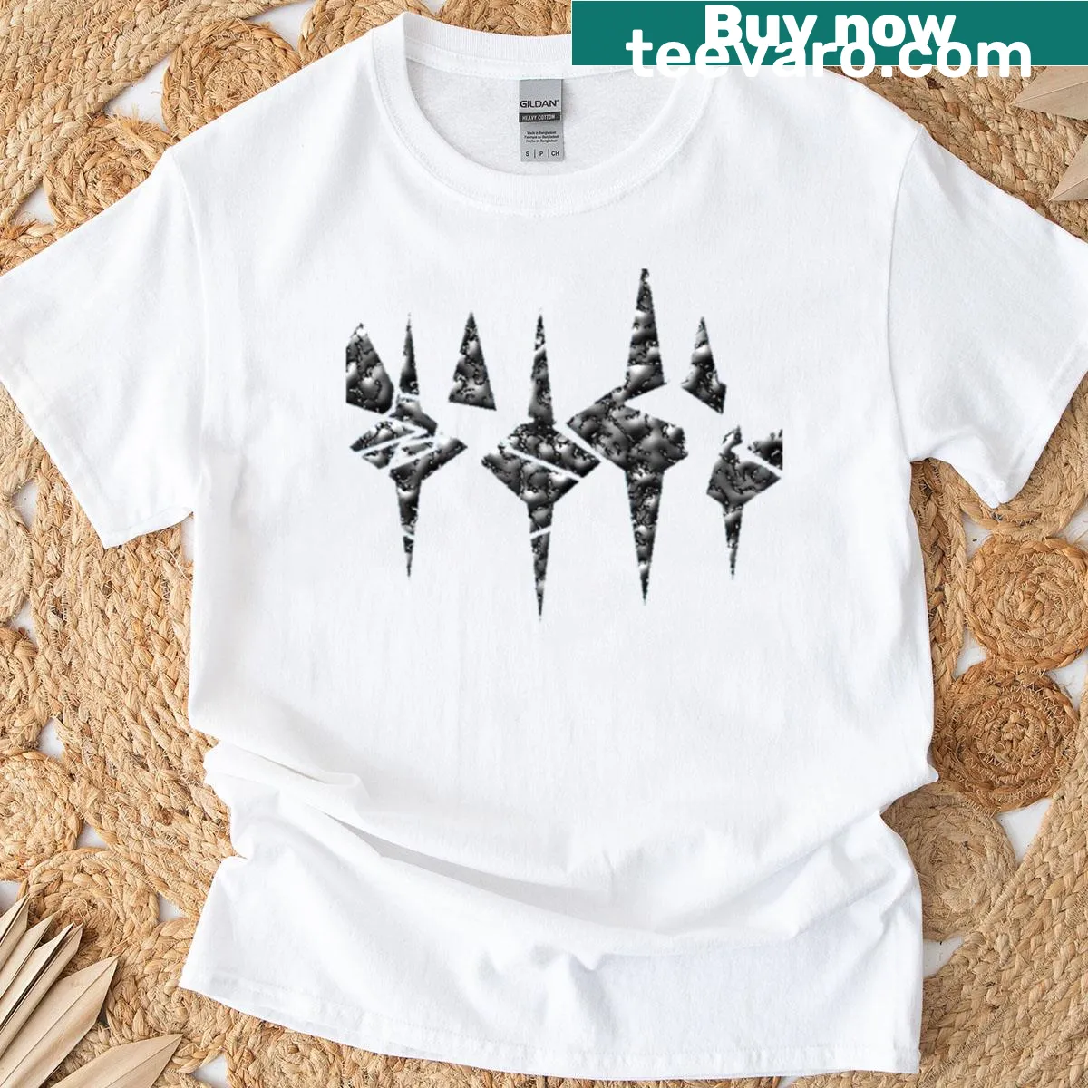 Abstract T-shirt with cracked lava and diamond shapes — on a men's t-shirt