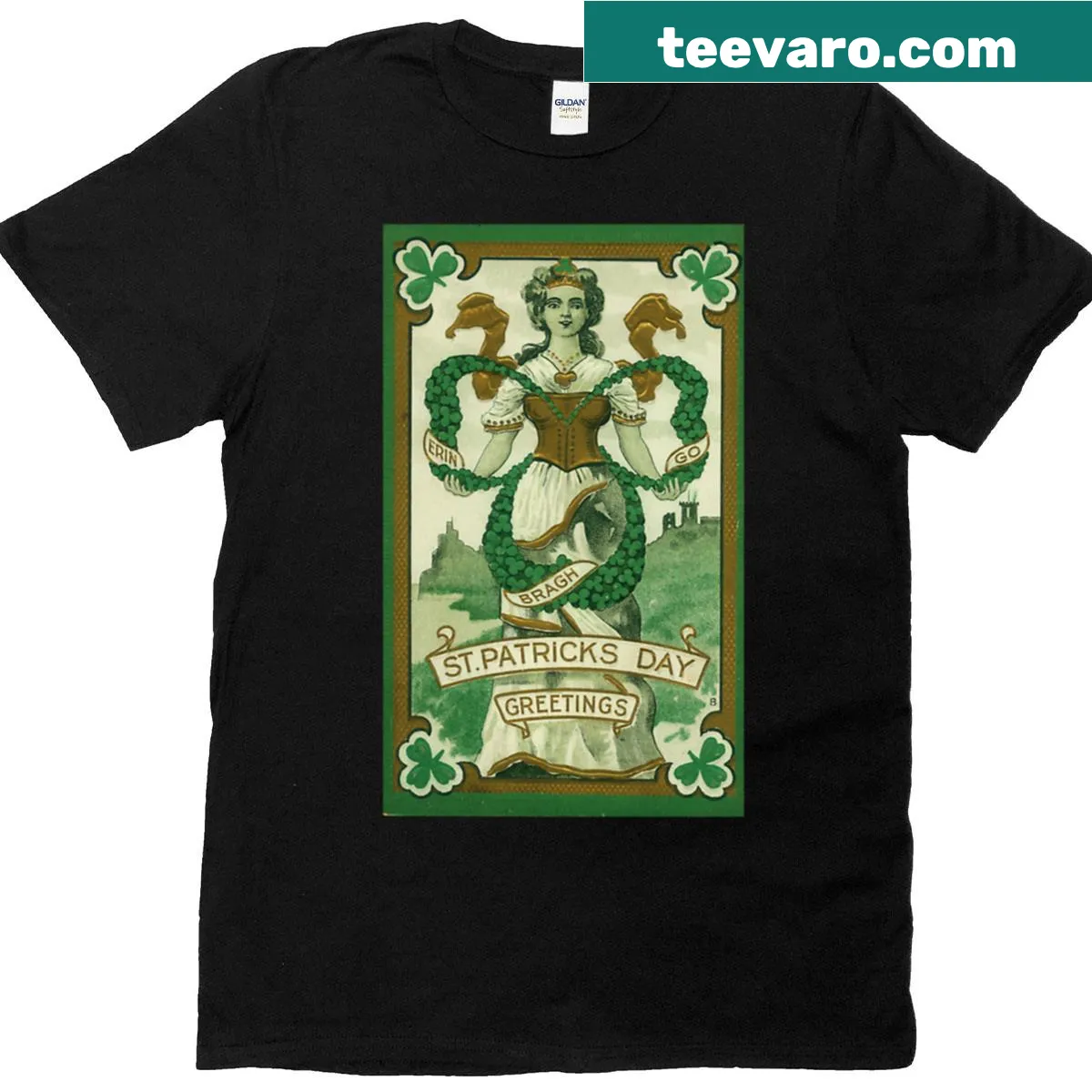 Vintage postcard inspired Erin Go Braugh St. Patrick's Day t-shirt — on a men's t-shirt