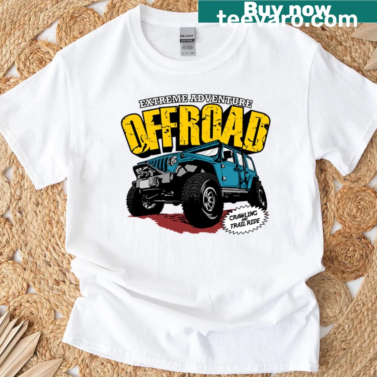 Bold off-road adventure-themed design on a T-shirt. — on a men's t-shirt