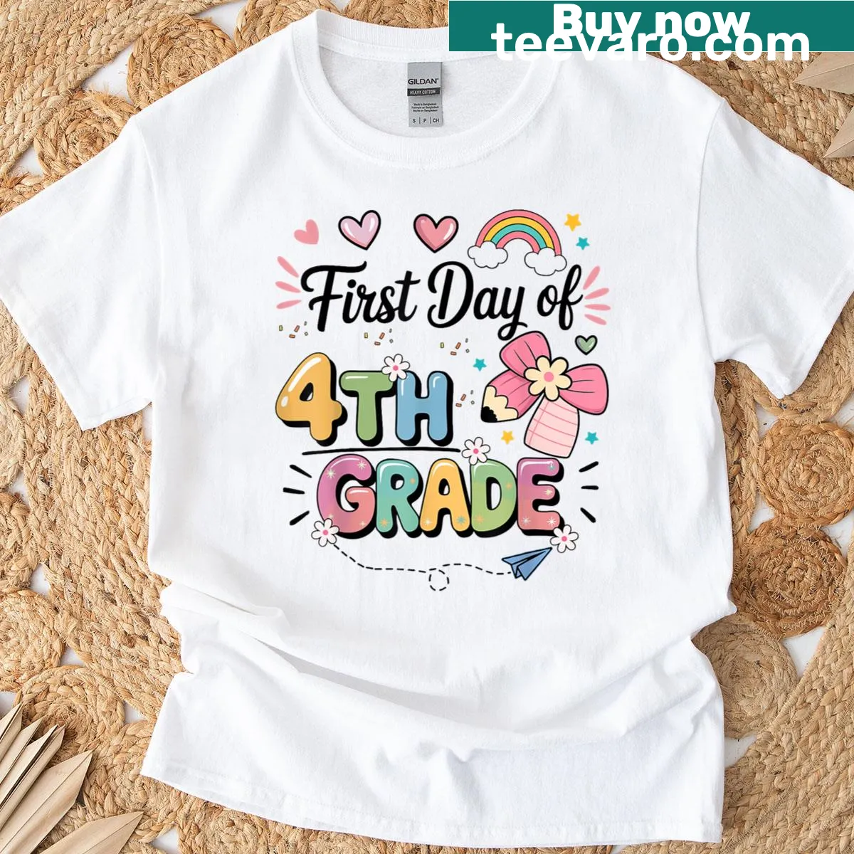 Shirt celebrating the first day of 4th grade with cheerful graphic — on a men's t-shirt