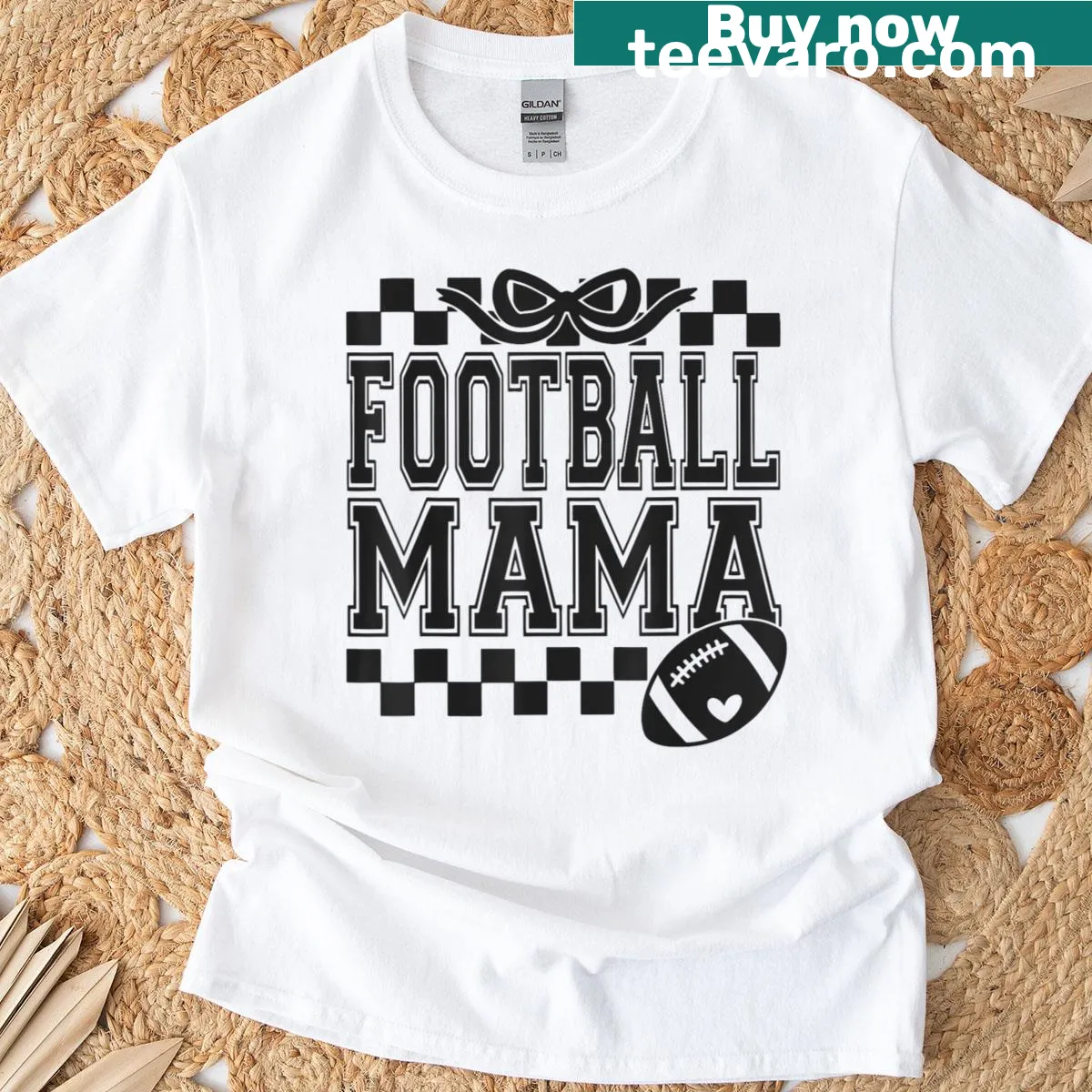 Football Mama T-shirt with bold cheering text — on a men's t-shirt