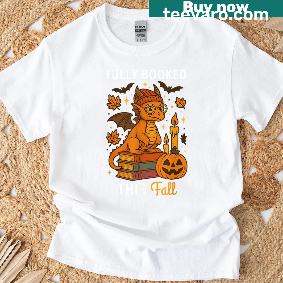 T-shirt with dragon and 'Fully Booked This Fall' text — on a men's t-shirt