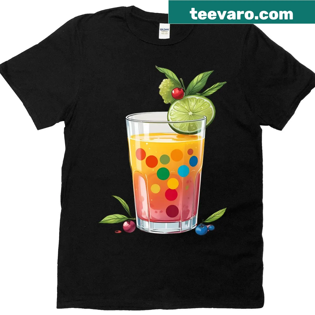 Playful fresh juice themed t-shirt — on a men's t-shirt