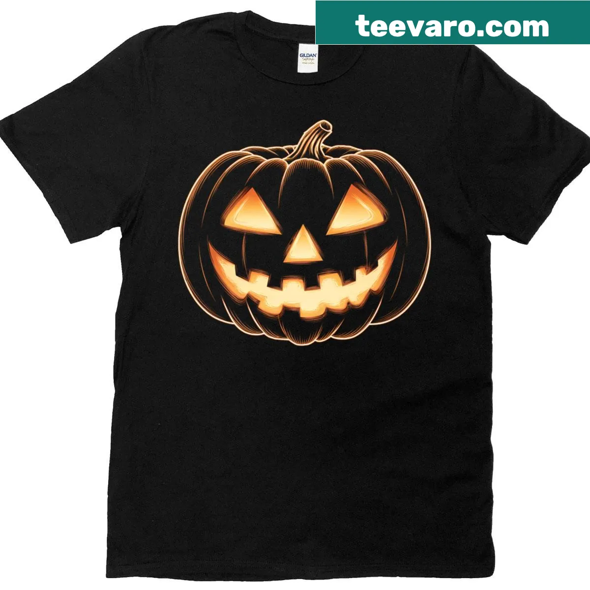 Fun Jack O' Lantern face Halloween t-shirt — on a men's t-shirt