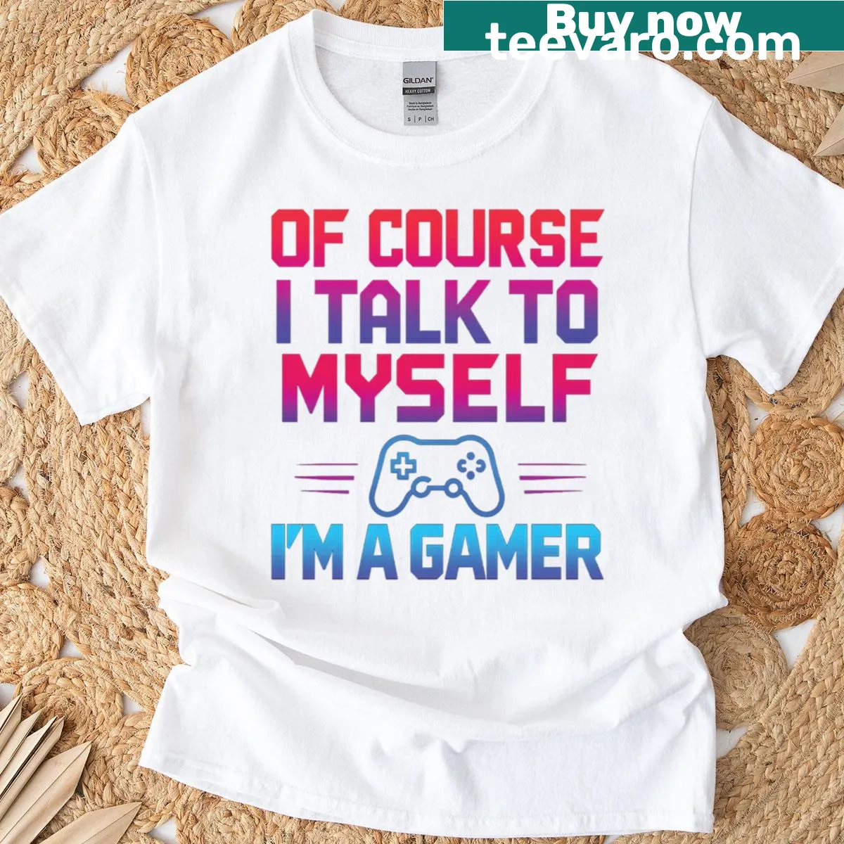 Funny gamer t-shirt with bold text about talking to oneself — on a men's t-shirt