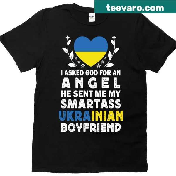 Humorous T-shirt with Ukrainian flag and smartass boyfriend slogan
