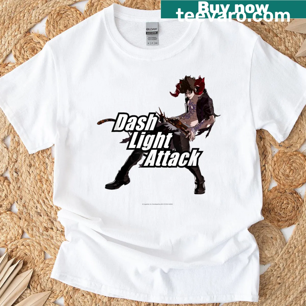 Belial graphic t-shirt featuring a dynamic light attack design. — on a men's t-shirt