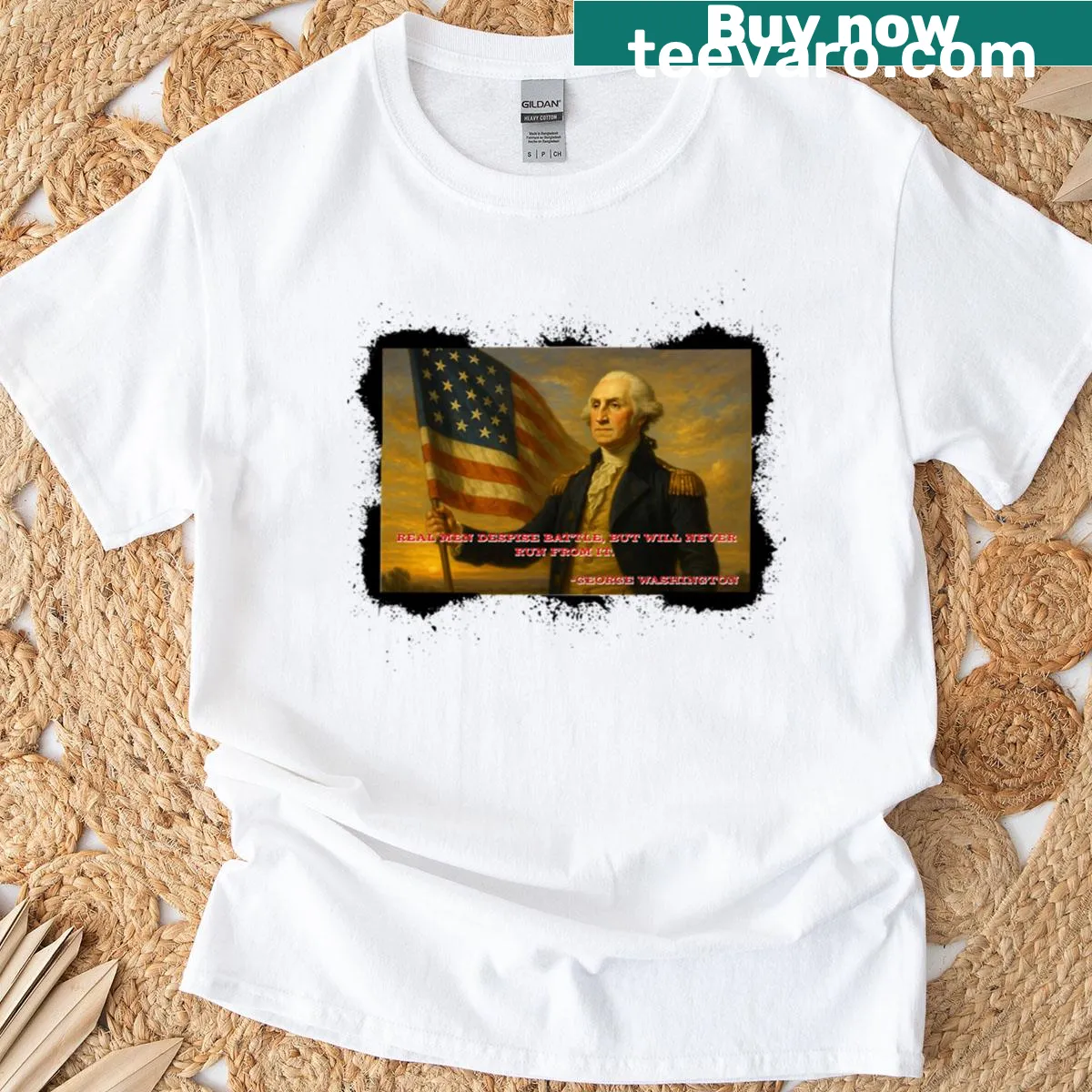 George Washington graphic t-shirt featuring classic illustration. — on a men's t-shirt