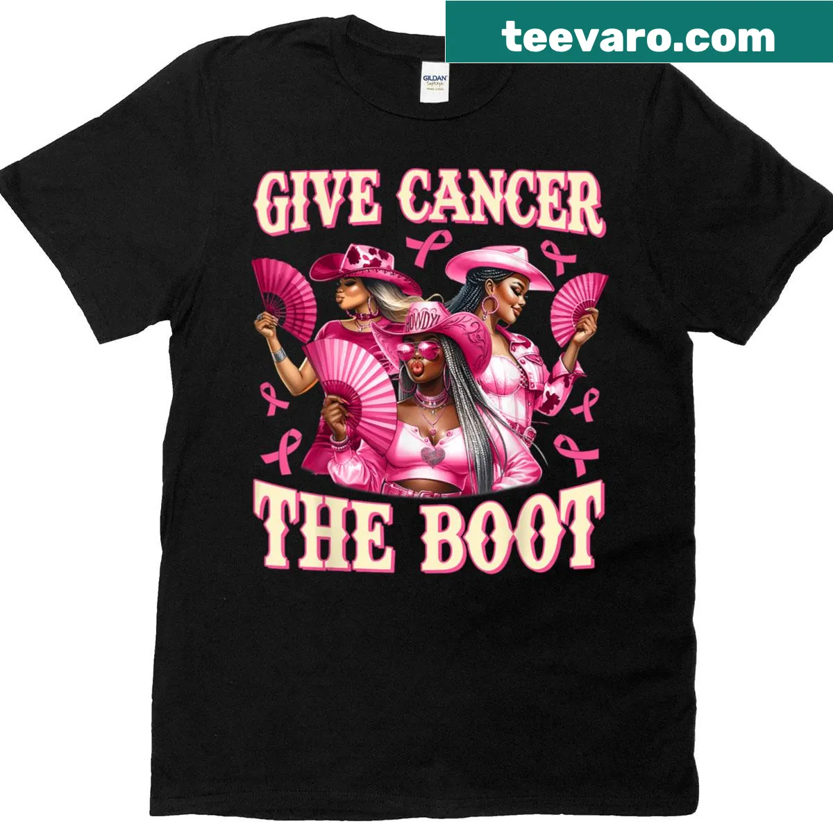 Breast cancer awareness Give Cancer The Boot t-shirt — on a men's t-shirt