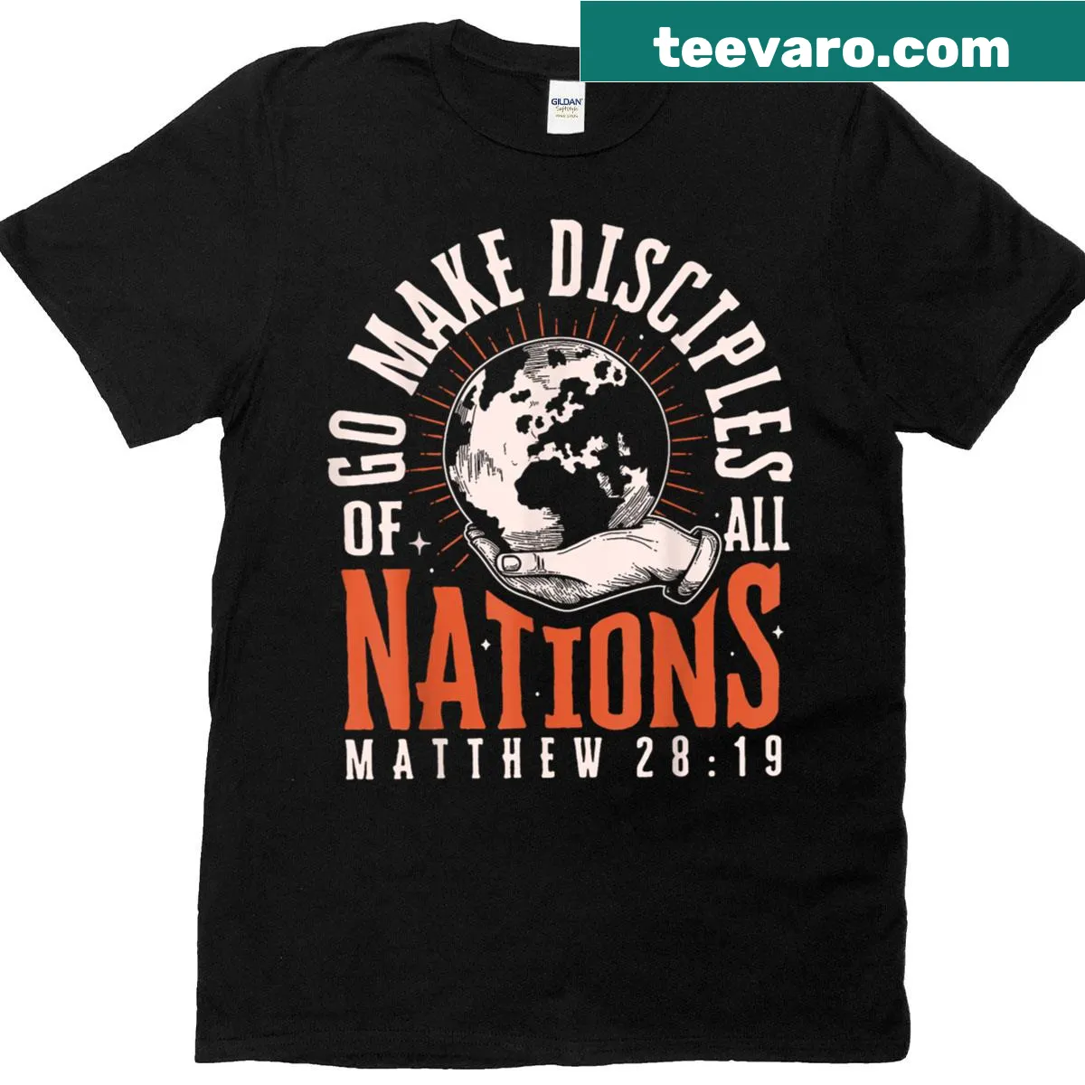 Inspirational T-shirt with the phrase about making disciples and Earth graphic — on a men's t-shirt