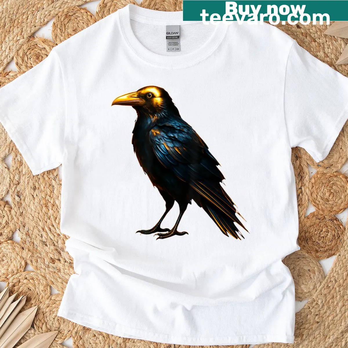 Gothic crow T-shirt with detailed bird illustration and edgy text — on a men's t-shirt