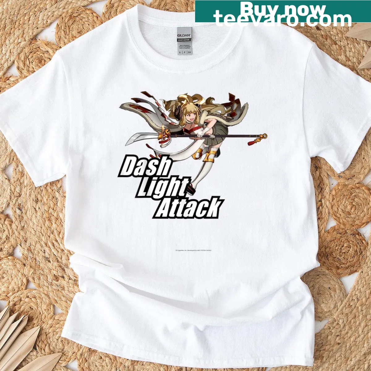 Illustrated T-shirt featuring Anila from Granblue Fantasy — on a men's t-shirt