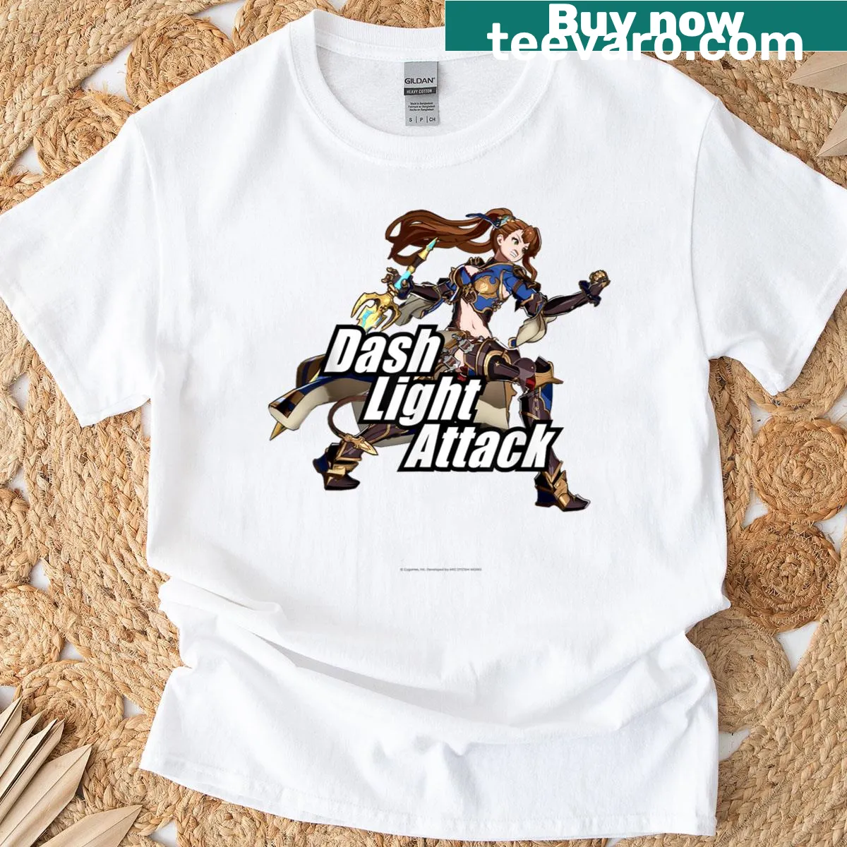 T-shirt featuring Beatrix from Granblue Fantasy in action — on a men's t-shirt
