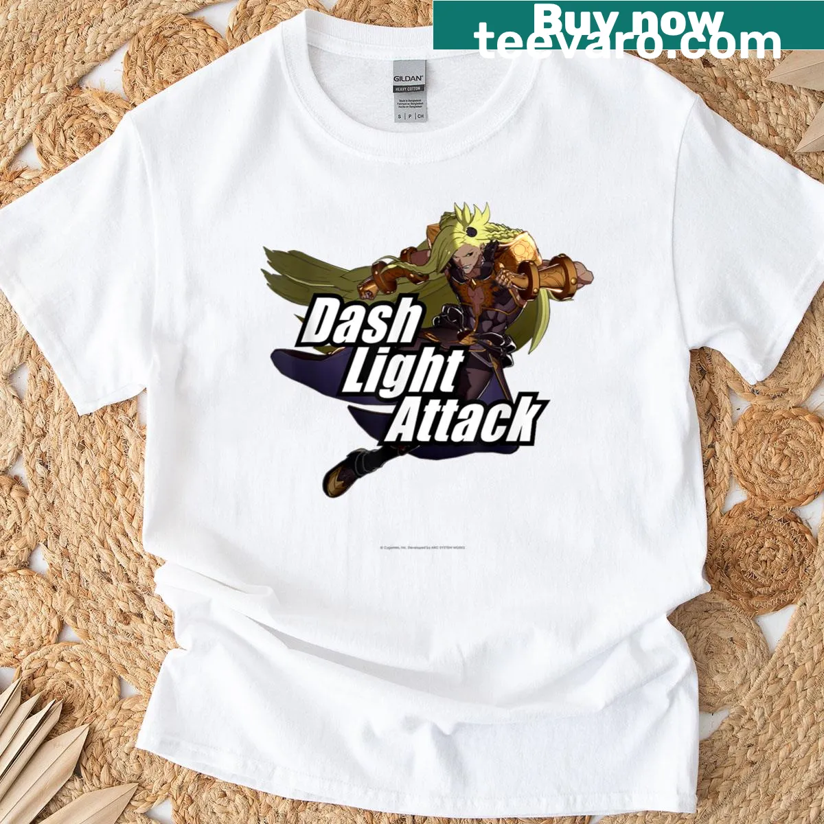 T-shirt featuring Beelzebub from Granblue Fantasy in action — on a men's t-shirt