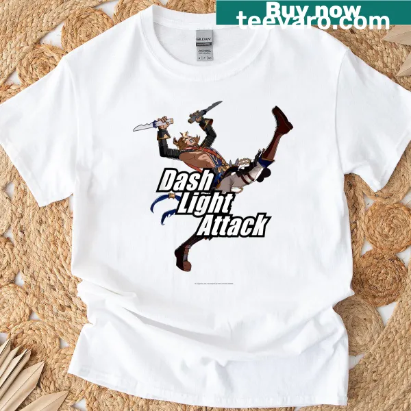 Lowain from Granblue Fantasy performing a rising dash light attack on a t-shirt