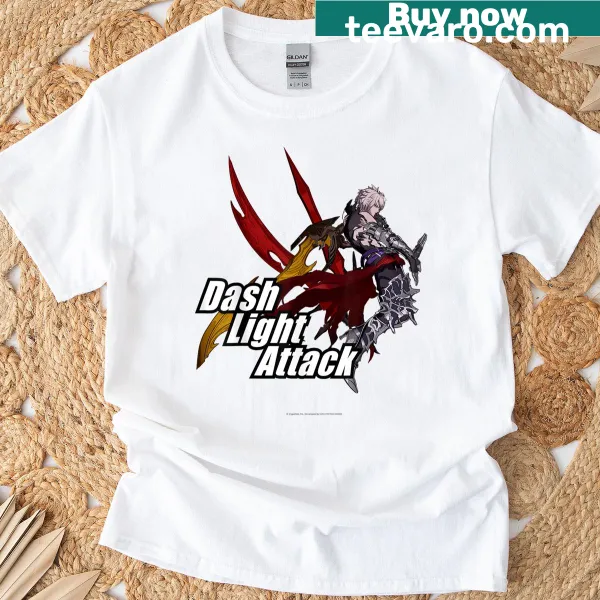 Lucilius from Granblue Fantasy executing a rising dash light attack on a t-shirt