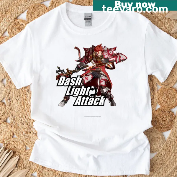 Percival from Granblue Fantasy executing a rising dash light attack on a t-shirt