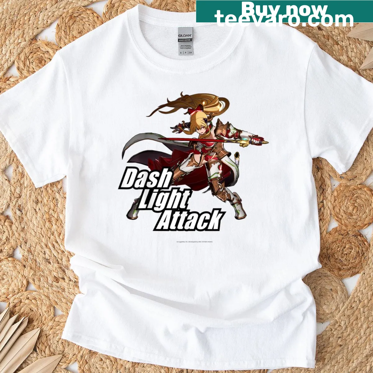 T-shirt featuring Vira from Granblue Fantasy in action — on a men's t-shirt