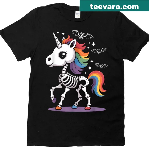 Skeleton unicorn graphic Halloween costume t-shirt