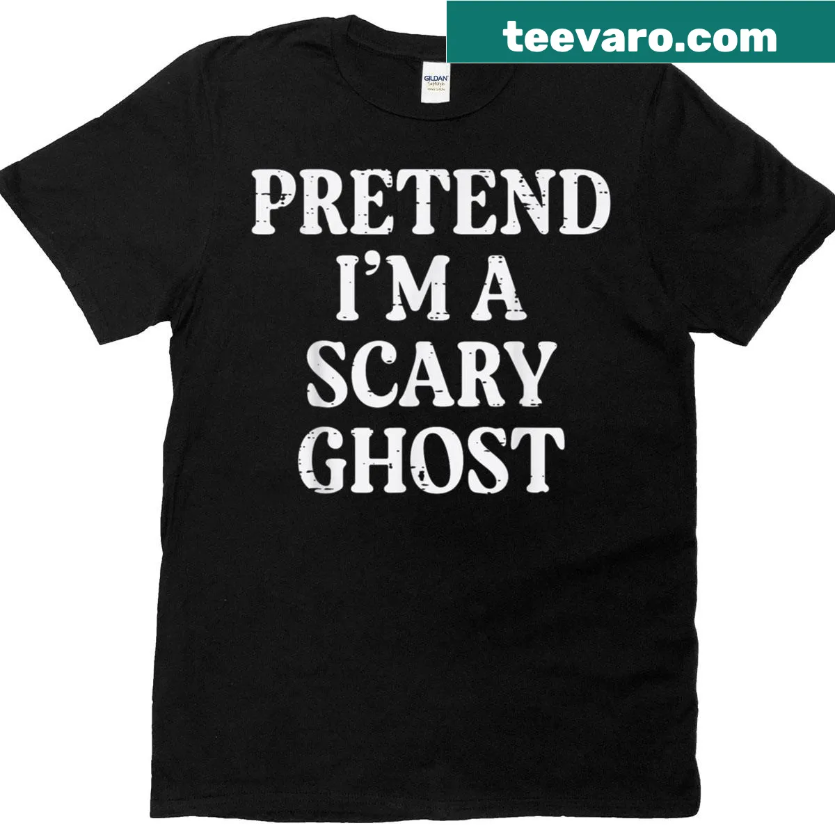 Funny ghost Halloween shirt with 'Pretend I'm Scary' text — on a men's t-shirt