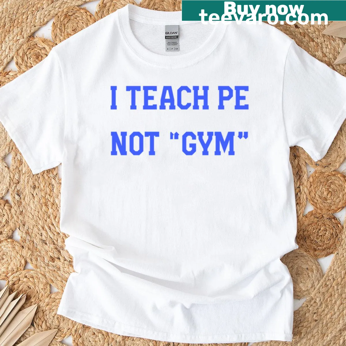 T-shirt with the phrase I Teach PE Not Gym — on a men's t-shirt