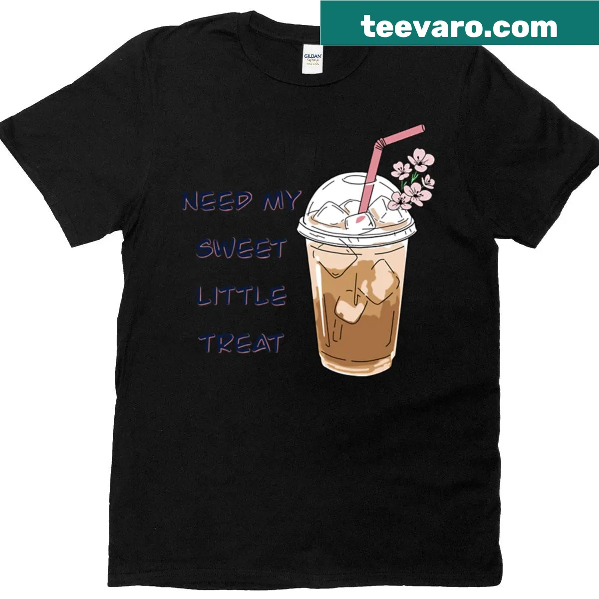 Simple Iced Coffee typography graphic on a t-shirt — on a men's t-shirt