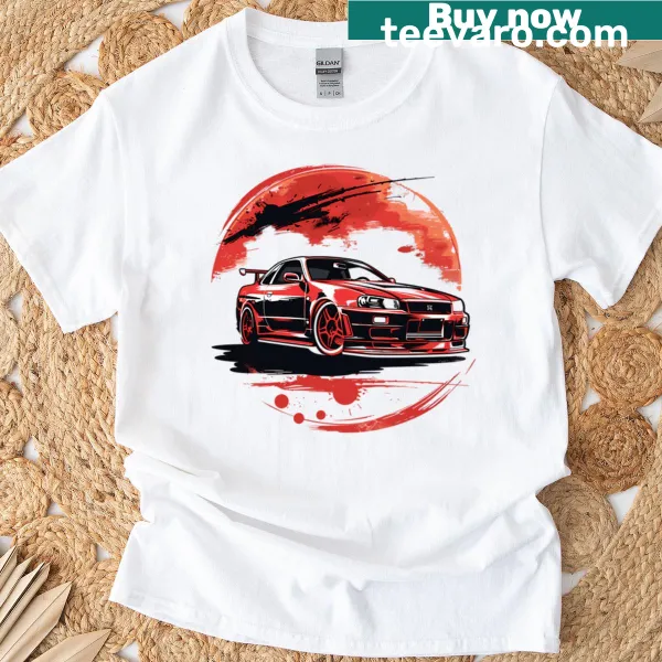 T-shirt featuring artwork of iconic Japanese sports cars
