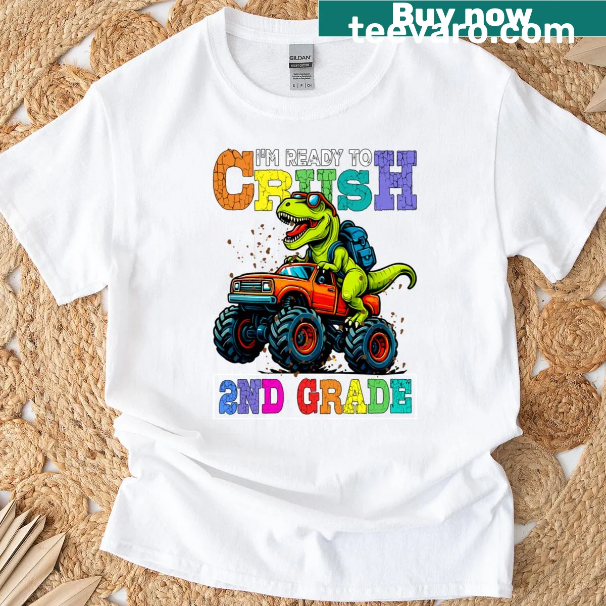 Dinosaur graphic T-shirt for boys ready for 2nd grade back to school. — on a men's t-shirt