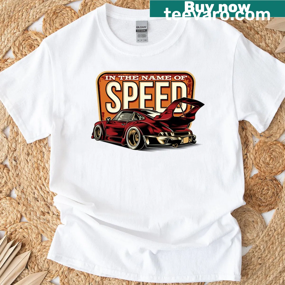 Inspirational T-shirt with the phrase 'In The Name Of Speed' for athletes. — on a men's t-shirt