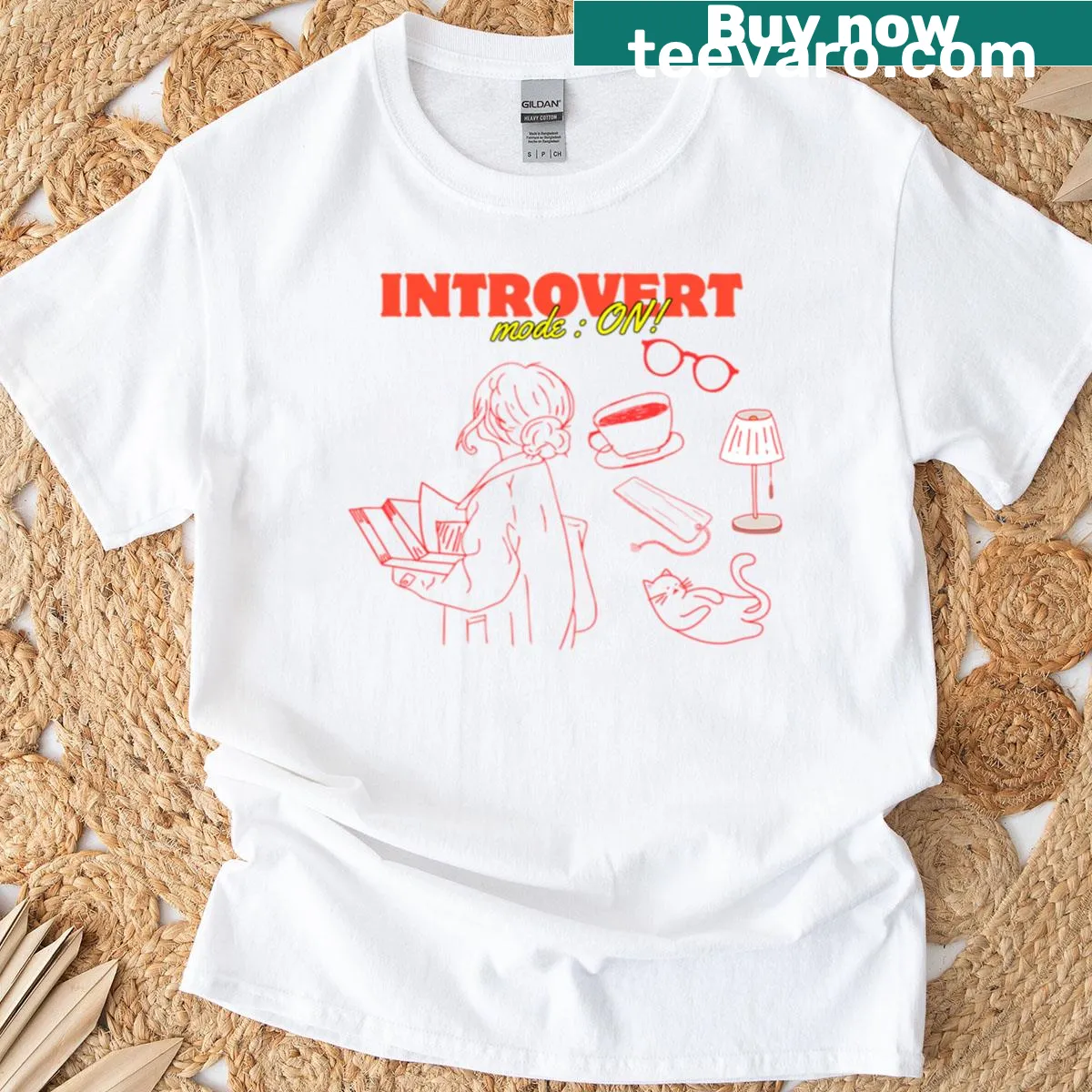 T-shirt with 'Introvert Mode On' text and coffee graphic — on a men's t-shirt