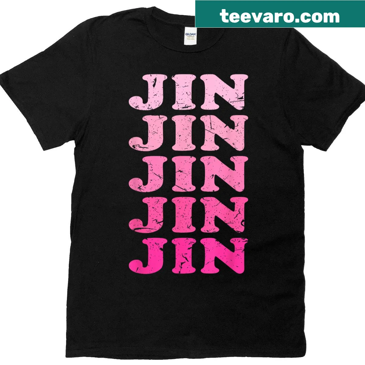 Vintage-style t-shirt with 'I Love Jin' in a groovy 80s design — on a men's t-shirt