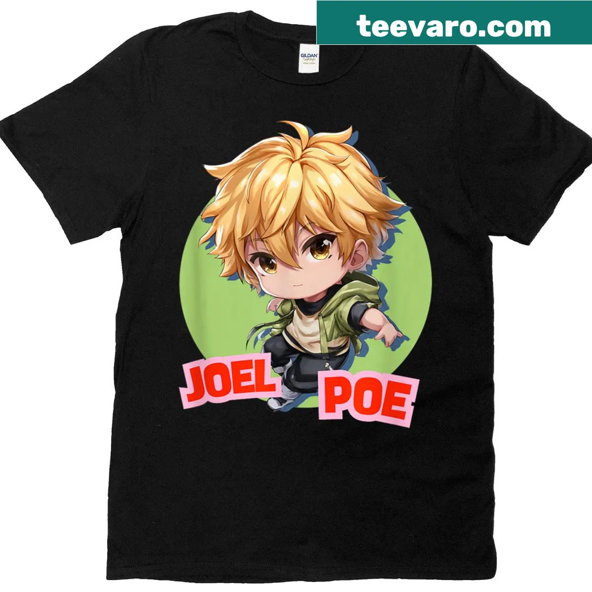Anime edition shirt featuring Joel Poe in a playful illustration — on a men's t-shirt