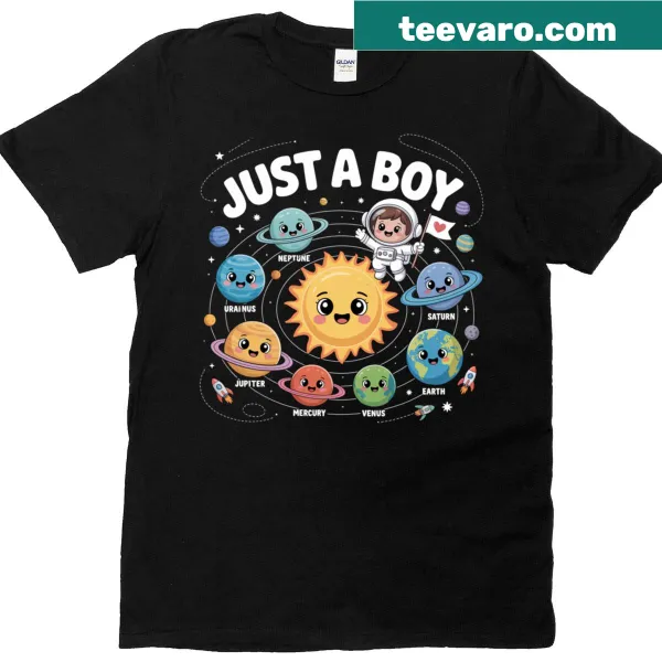 Cute astronaut and planets graphic on kids' T-shirt