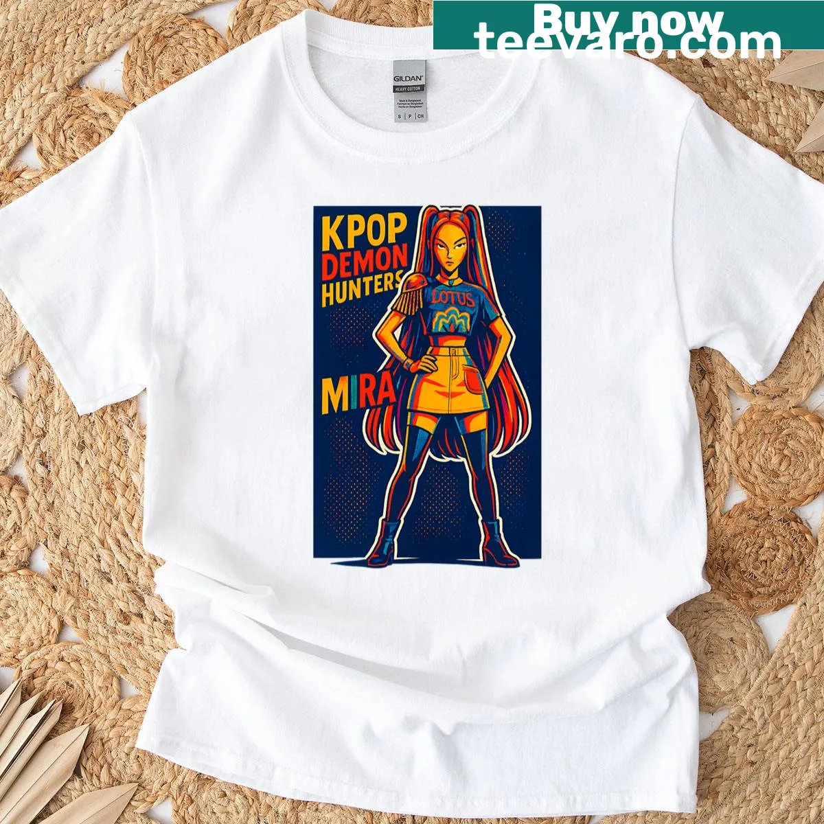 K-pop Demon Hunters T-shirt featuring 'Mira-8' design — on a men's t-shirt