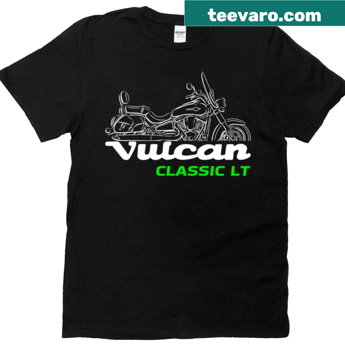 Badge-style T-shirt featuring Kawasaki Vn2000 Vulcan graphic — on a men's t-shirt