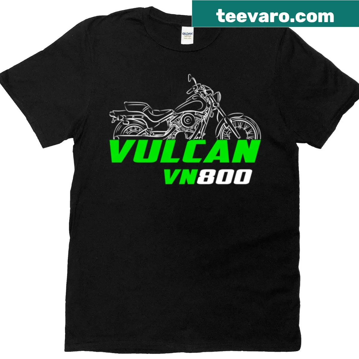Kawasaki Vulcan 800 t-shirt featuring vintage motorcycle graphic and bold text — on a men's t-shirt